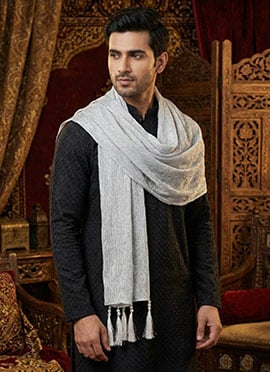 Silver Grey Chanderi Silk Mens Stole