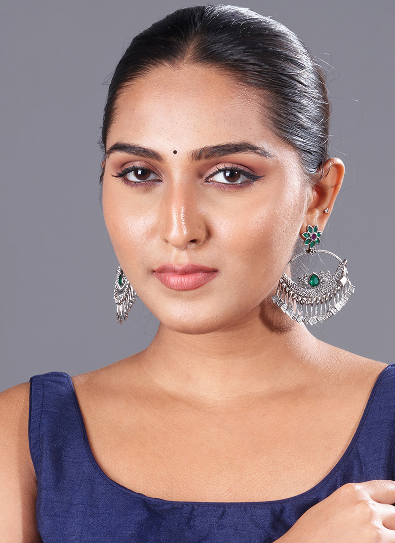 Silver Kundan Chaand Bali Festive Wear