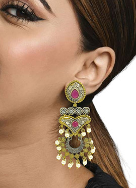 Silver Kundan And Beads Adorned Danglers