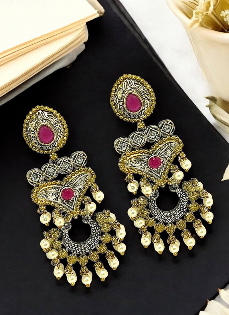 Silver Kundan And Beads Adorned Danglers Festive Wear