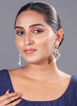 Silver Kundan And Beads Chaand Bali