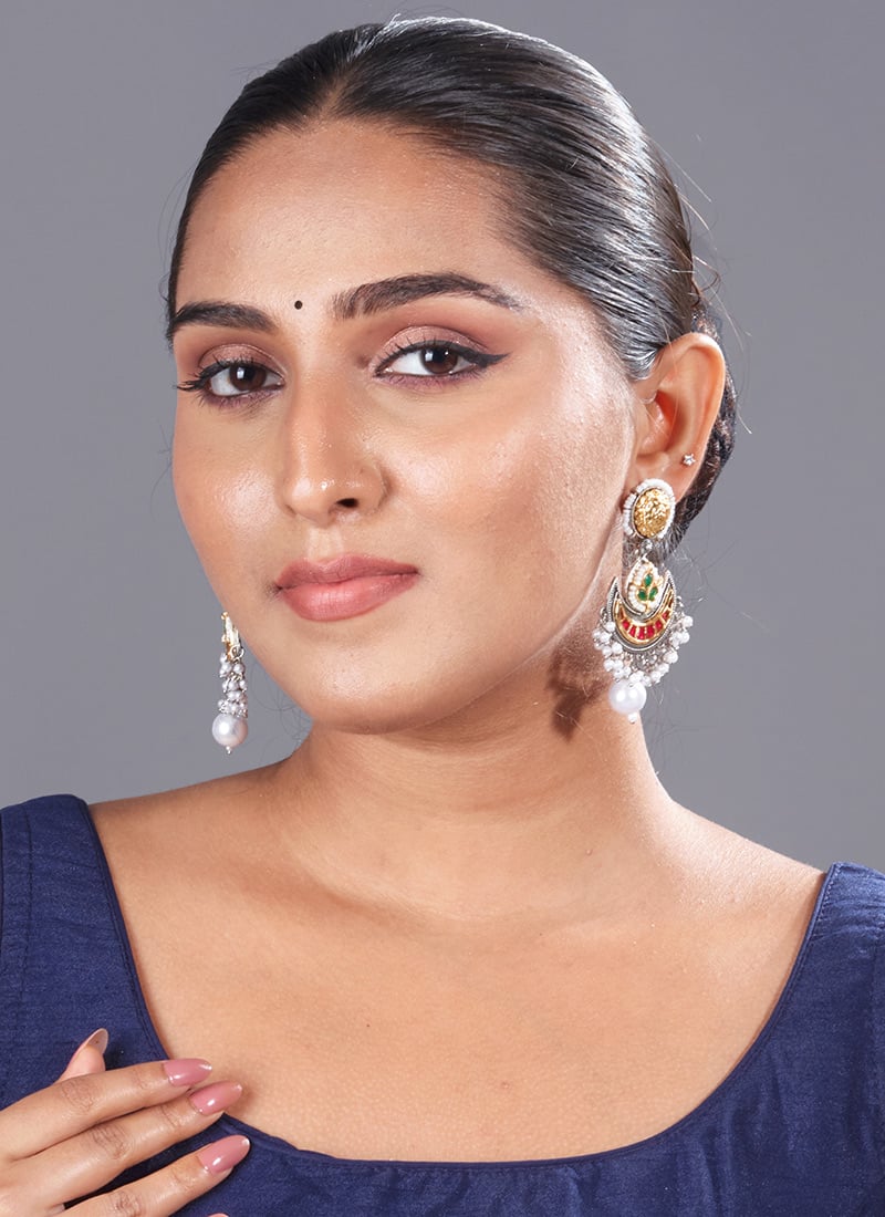 Silver Kundan And Beads Chaand Bali Festive Wear