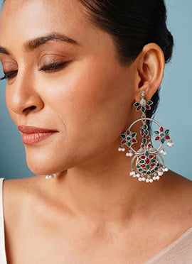 Silver Kundan And Beads Danglers