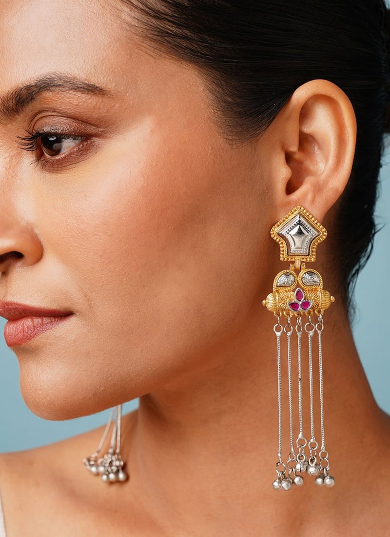 Silver Kundan And Ghungroo Danglers