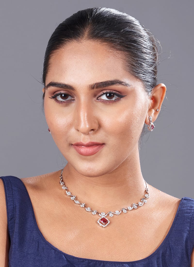 Silver Kundan And Stone Work Necklace Festive Wear