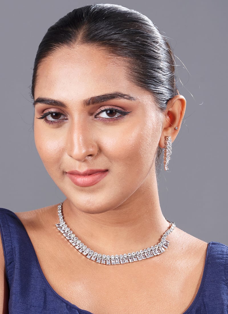 Silver Kundan And Stone Work Necklace Festive Wear