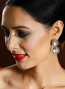 Silver Kundan And Stones Danglers