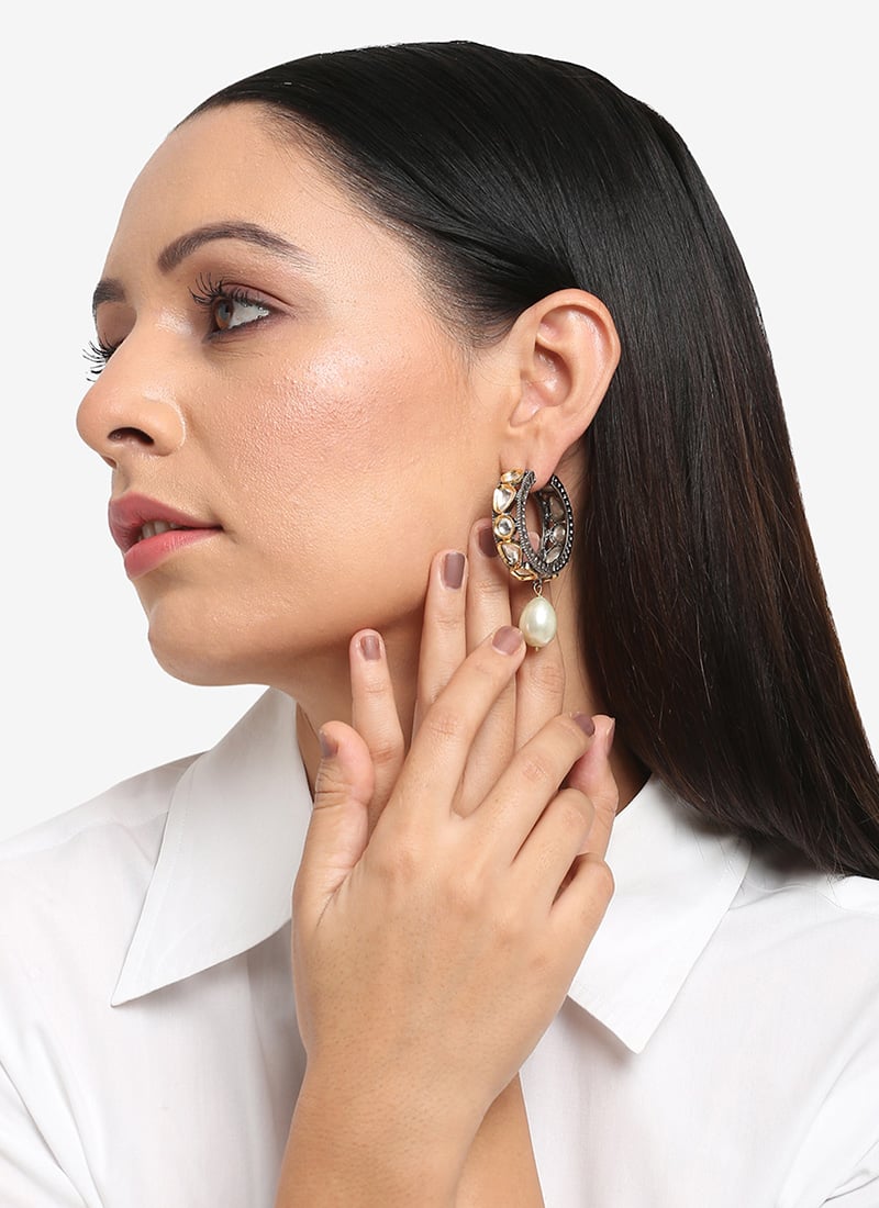 Silver Kundan Hoops Festive Wear