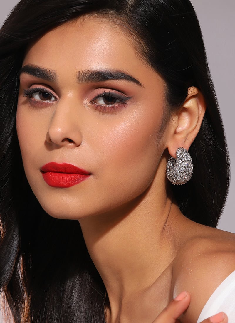 Silver Kundan Hoops Festive Wear