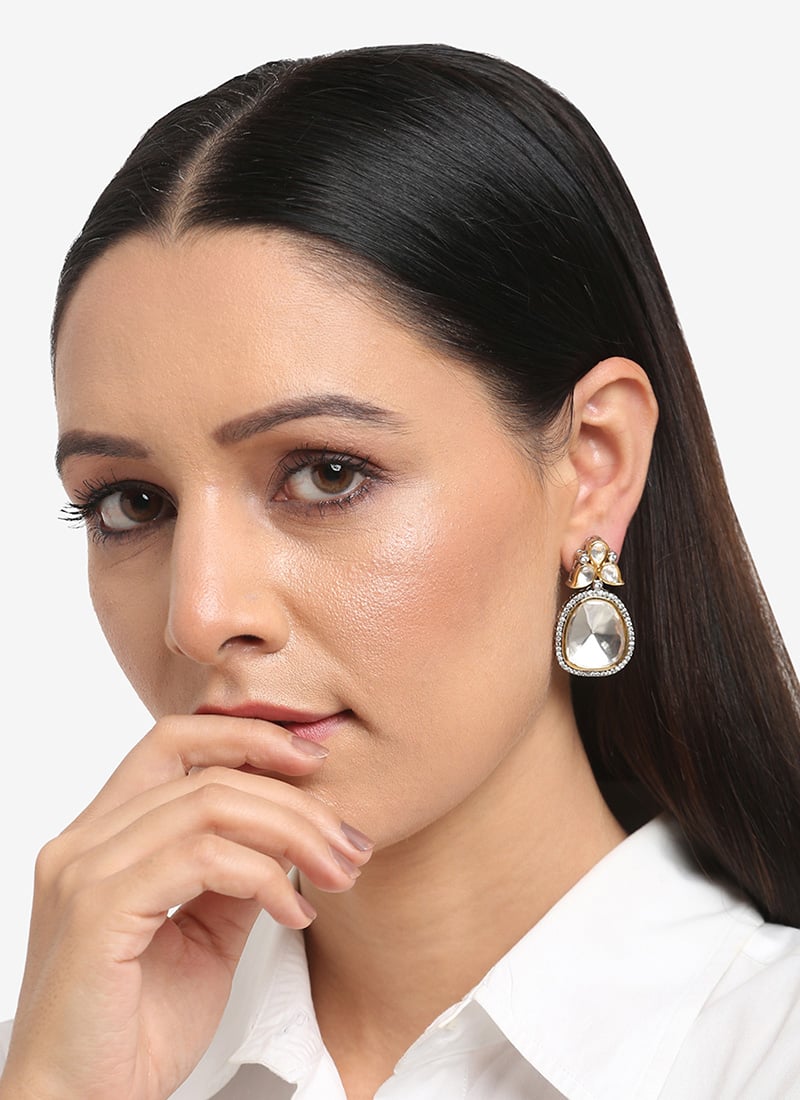 Silver Kundan Stone Drops