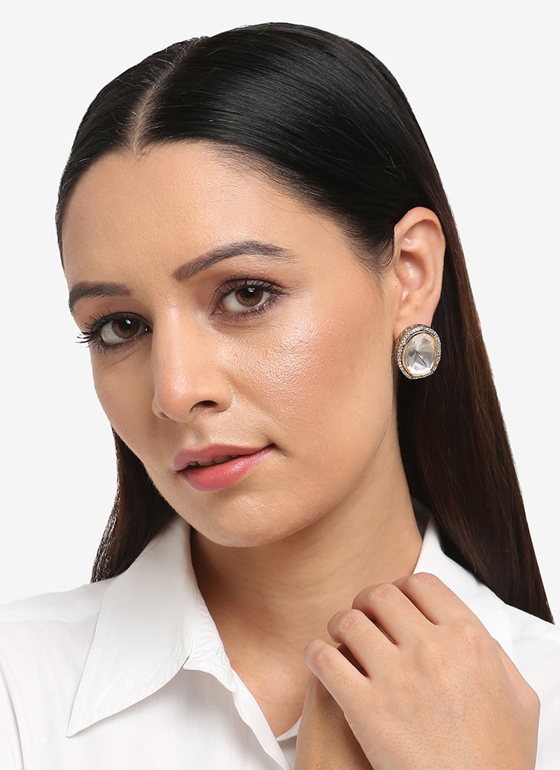 Silver Kundan Studs Festive Wear