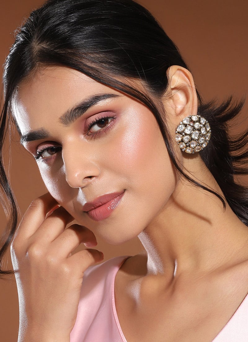 Silver Kundan Studs