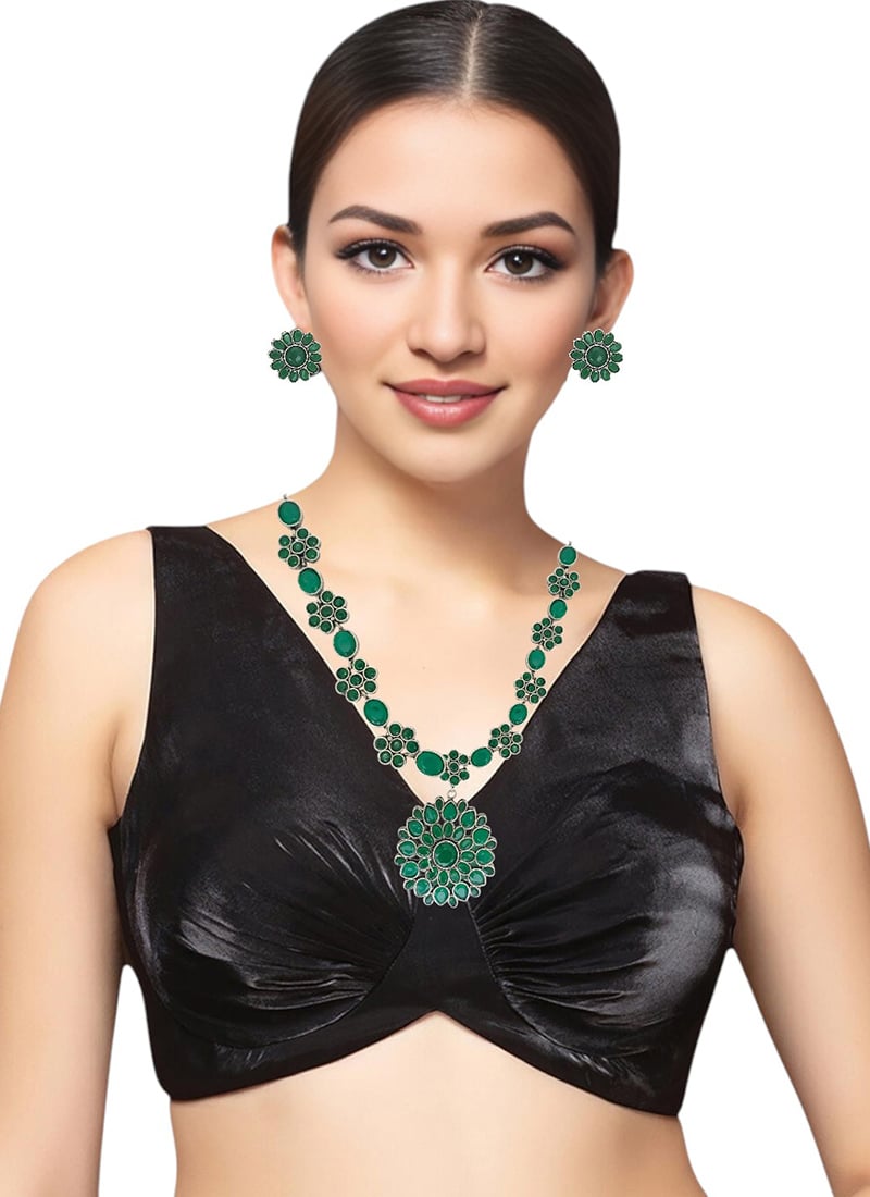 Silver Kundan Work Necklace Set Festive Wear