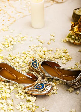 Silver Leather Zardosi Zari Embroidered Stone Work Juti