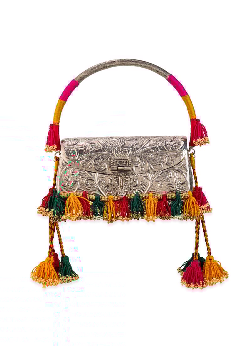 Silver Metallic Beads Hand Bag