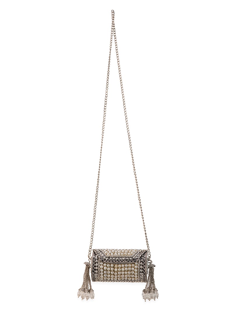 Silver Metallic Moti Hand Bag Wedding Wear