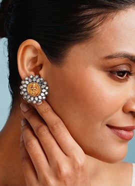 Silver Mirror Work Lakshmi Drops