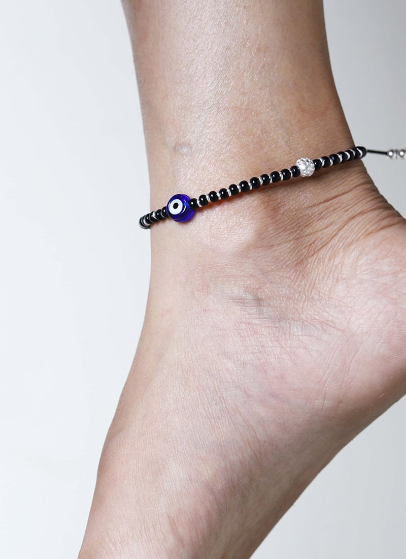 Silver Moti Anklets Festive Wear