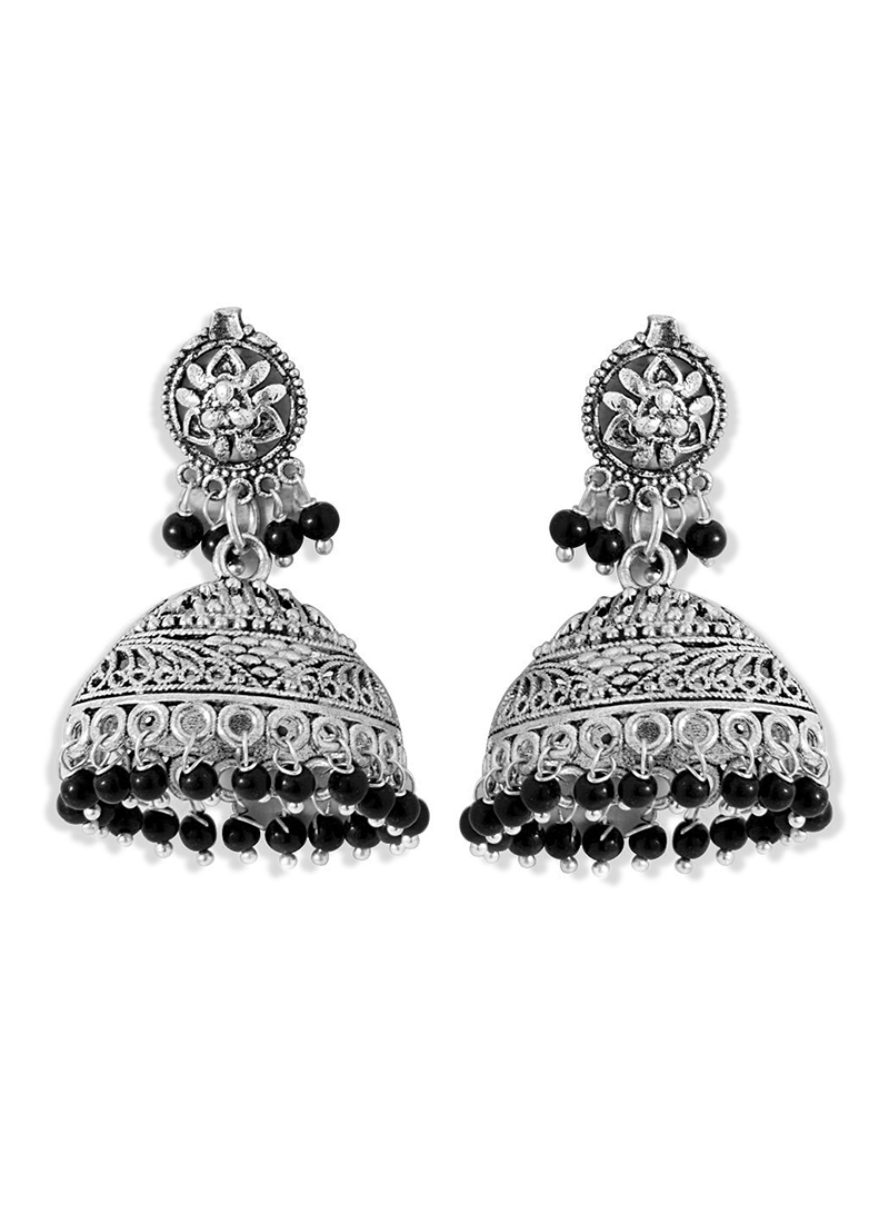Buy Silver N Black Jhumka Earrings, Beads, jhumka Online Shopping