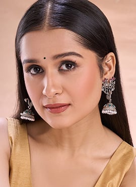 Silver Oxidisd Kundan And Beads Jhumka