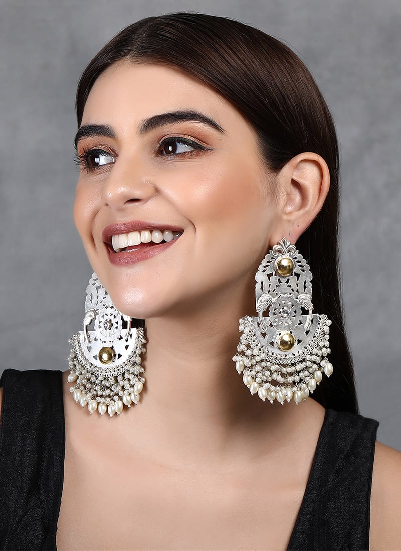 Silver Oxidised Beads Chaand Bali Festive Wear