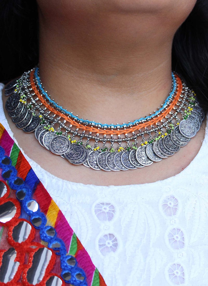 Silver Oxidised Beads Choker