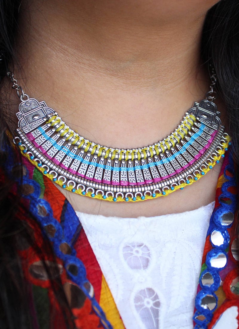 Silver Oxidised Beads Choker Festive Wear