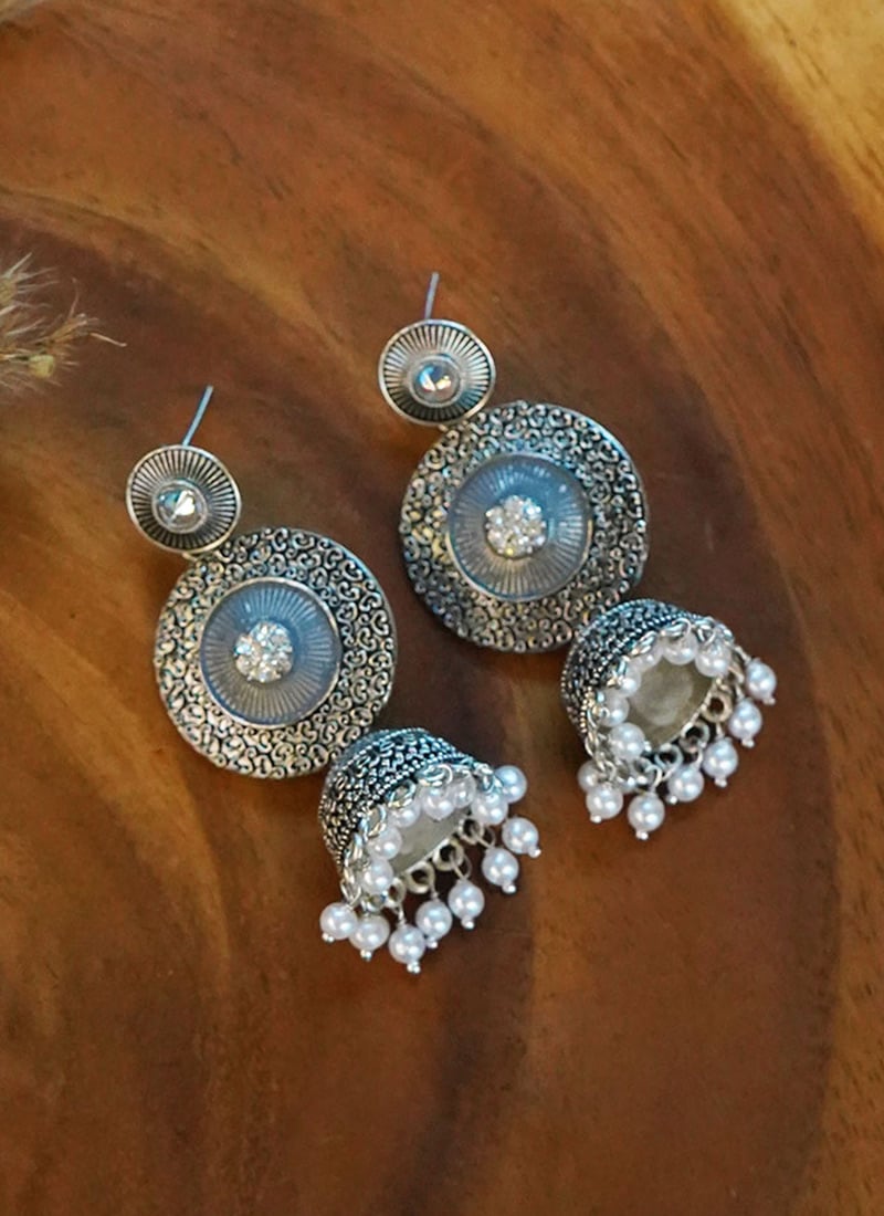 Silver Oxidised Beads Jhumka Festive Wear