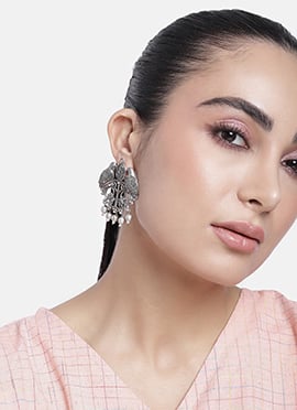 Silver Oxidised Beads Work Danglers