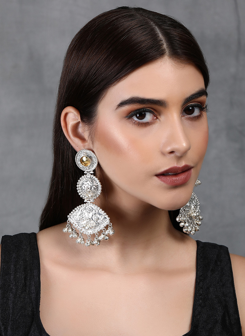 Silver Oxidised Chandeliers Festive Wear
