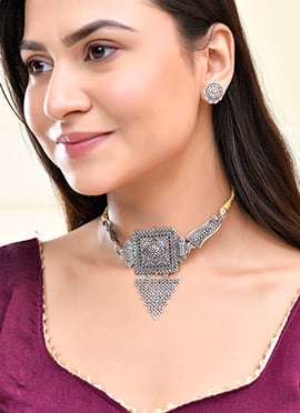 Silver Oxidised Choker