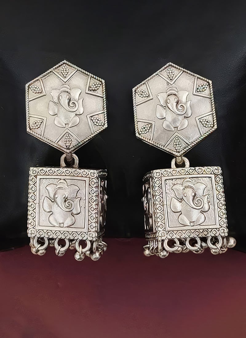 Silver Oxidised Danglers Festive Wear