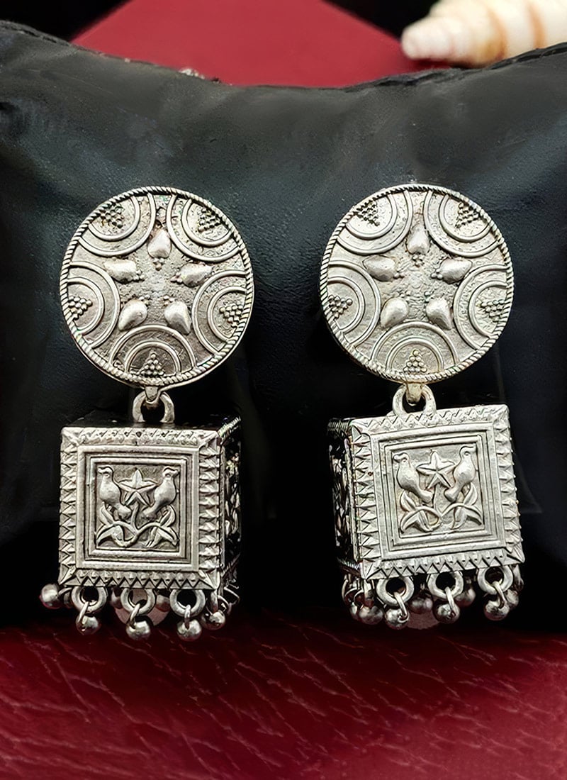 Silver Oxidised Danglers Festive Wear