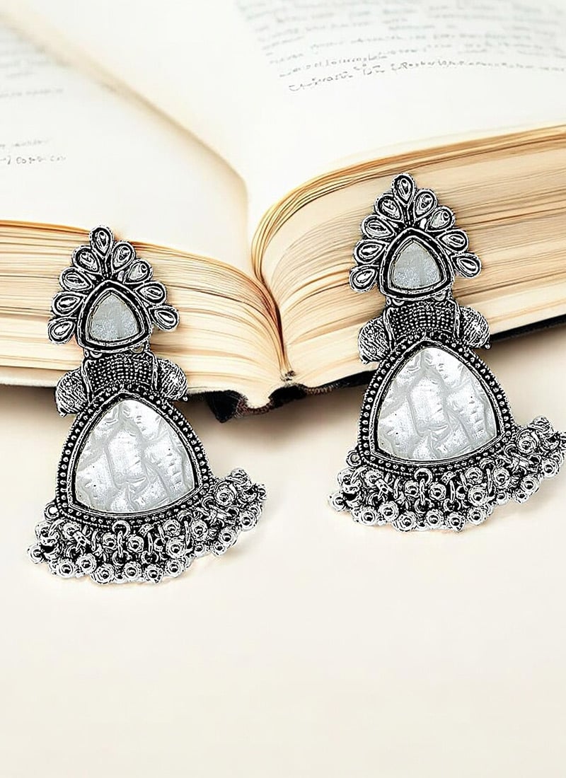 Silver Oxidised Danglers Festive Wear
