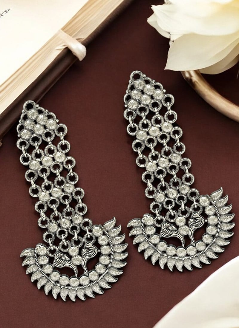 Silver Oxidised Danglers Festive Wear