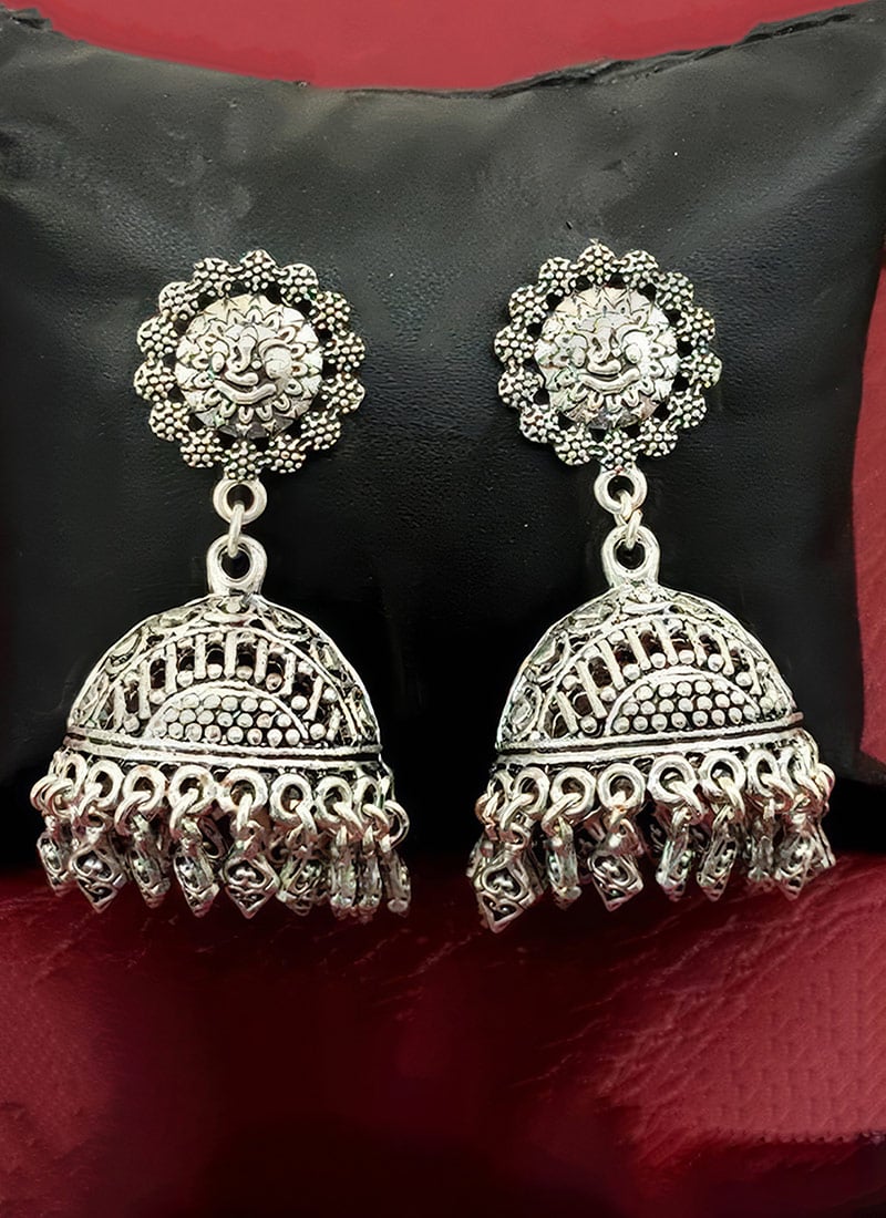 Silver Oxidised Jhumka Festive Wear