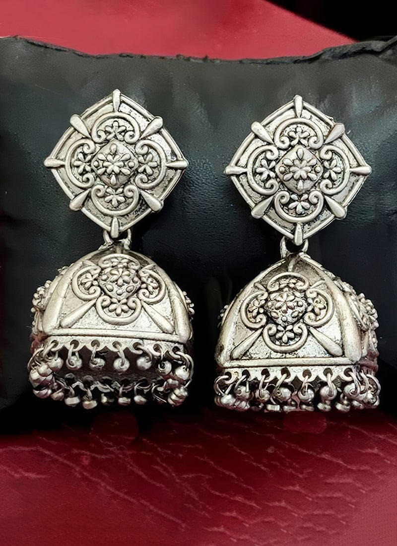 Silver Oxidised Jhumka Festive Wear