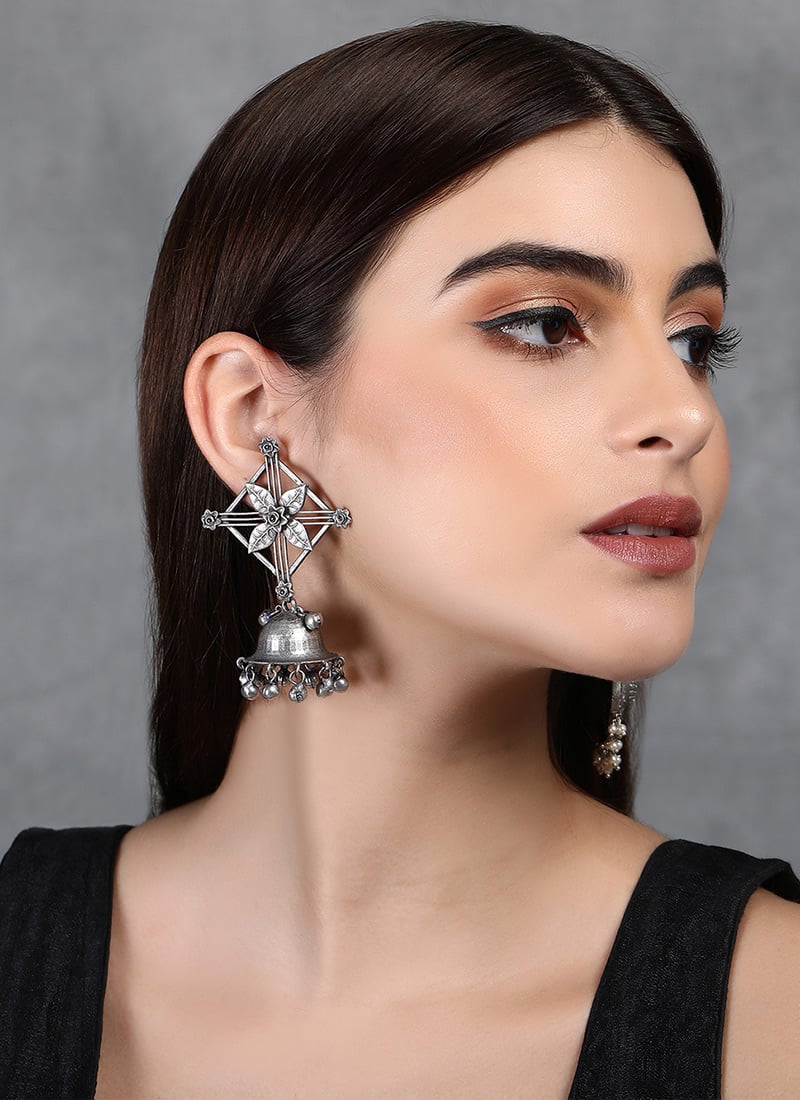 Silver Oxidised Jhumka Festive Wear