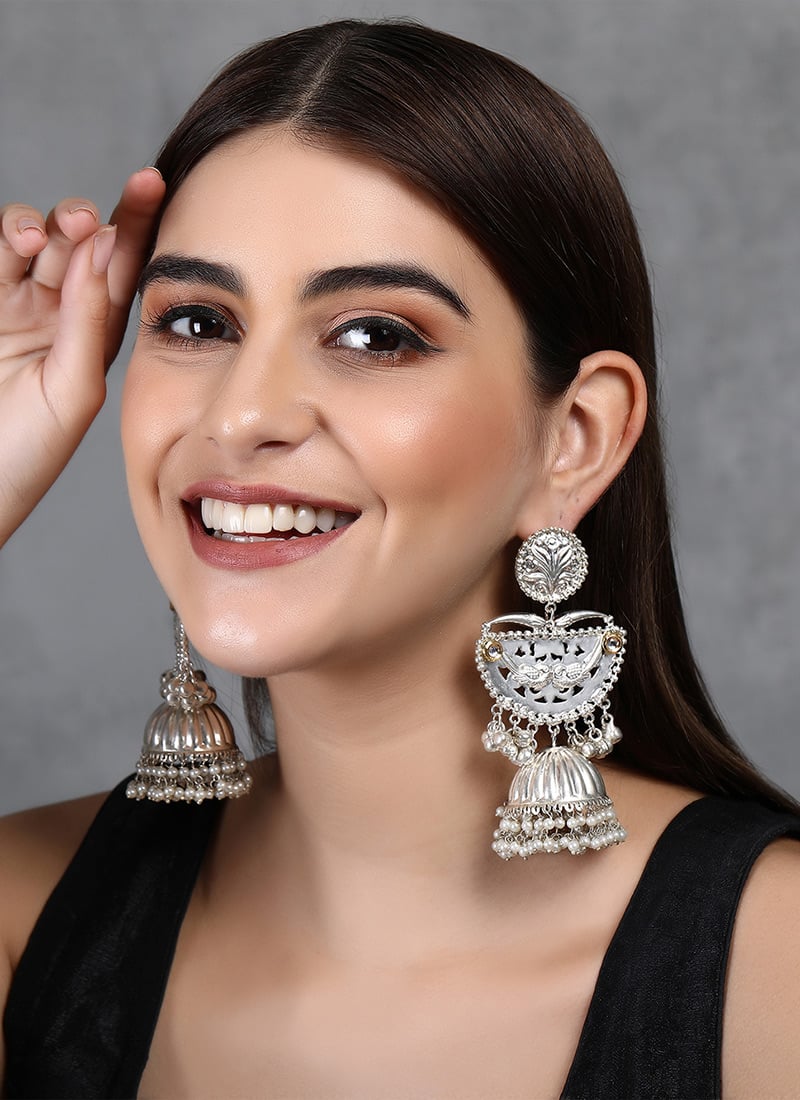 Silver Oxidised Jhumka Festive Wear