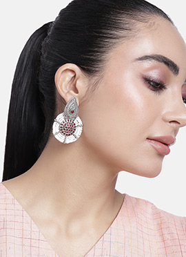 Silver Oxidised Kundan And Beads Danglers