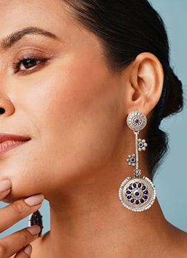 Silver Oxidised Kundan And Beads Danglers