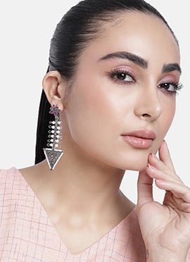 Silver Oxidised Kundan And Beads Danglers