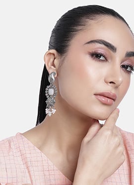 Silver Oxidised Kundan And Beads Danglers