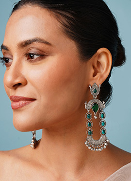 Silver Oxidised Kundan And Ghungroo Danglers