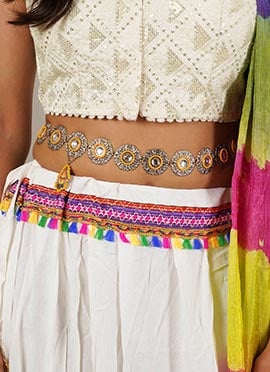 Silver Oxidised Kundan Beads Saree Belt