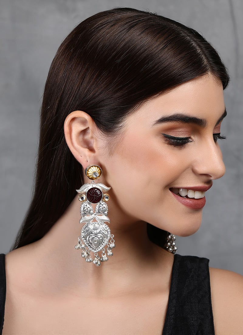 Silver Oxidised Kundan Chandeliers Festive Wear