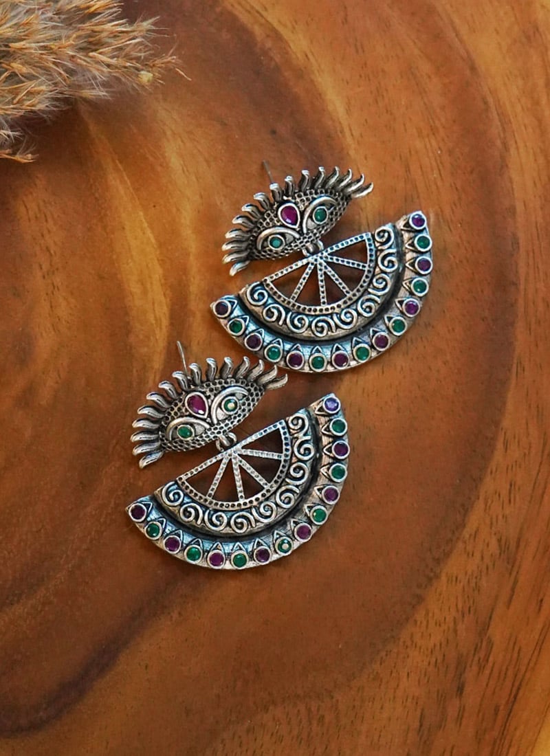 Silver Oxidised Kundan Drops