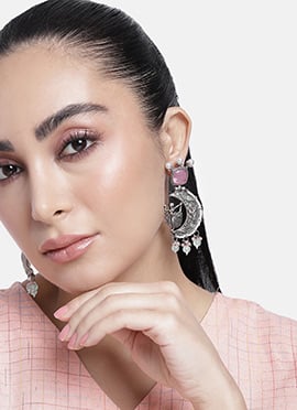 Silver Oxidised Kundan With Beads and Moti Danglers