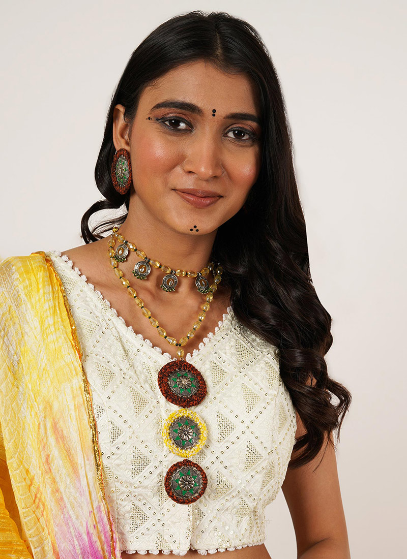 Silver Oxidised Moti Necklace Festive Wear