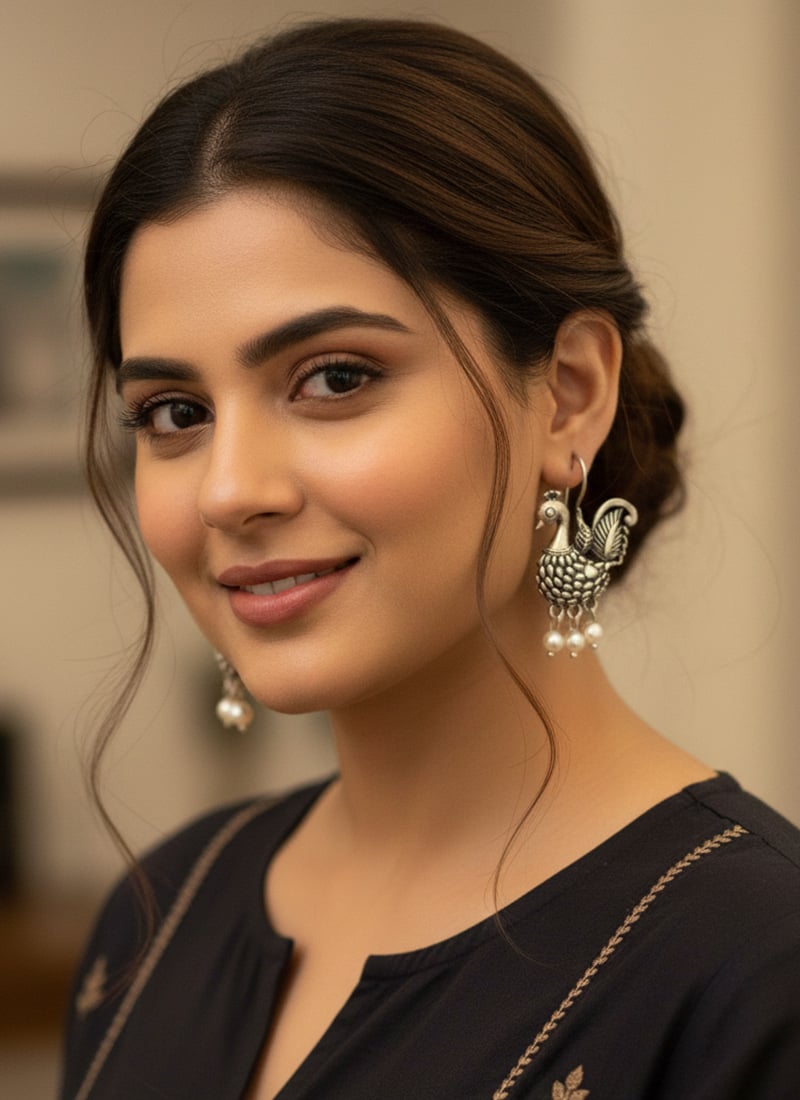 Silver Peacock Drop Earrings After Six Wear